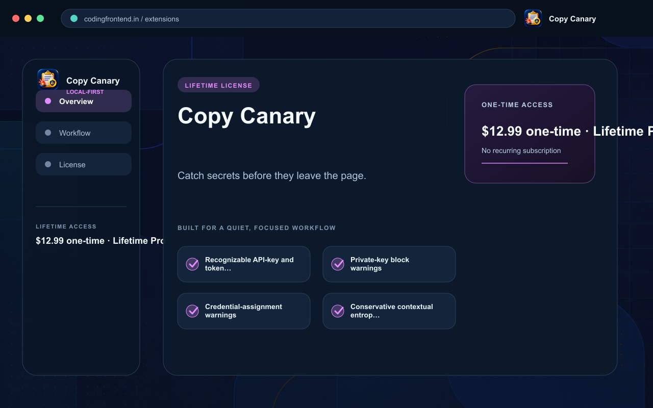Copy Canary — Sensitive Data Warning screenshot 1